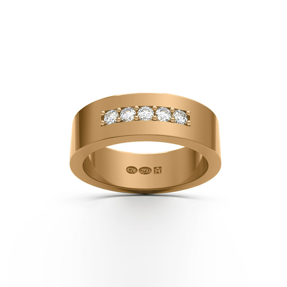 RECHTECKIGER RING 6 mm aus 18k mit 5 Diamanten